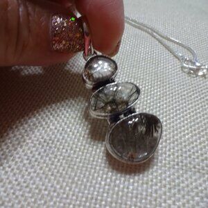 Natural TOURMALINE QUARTZ Handmade Sterling 925 Pendant/Chain #80C